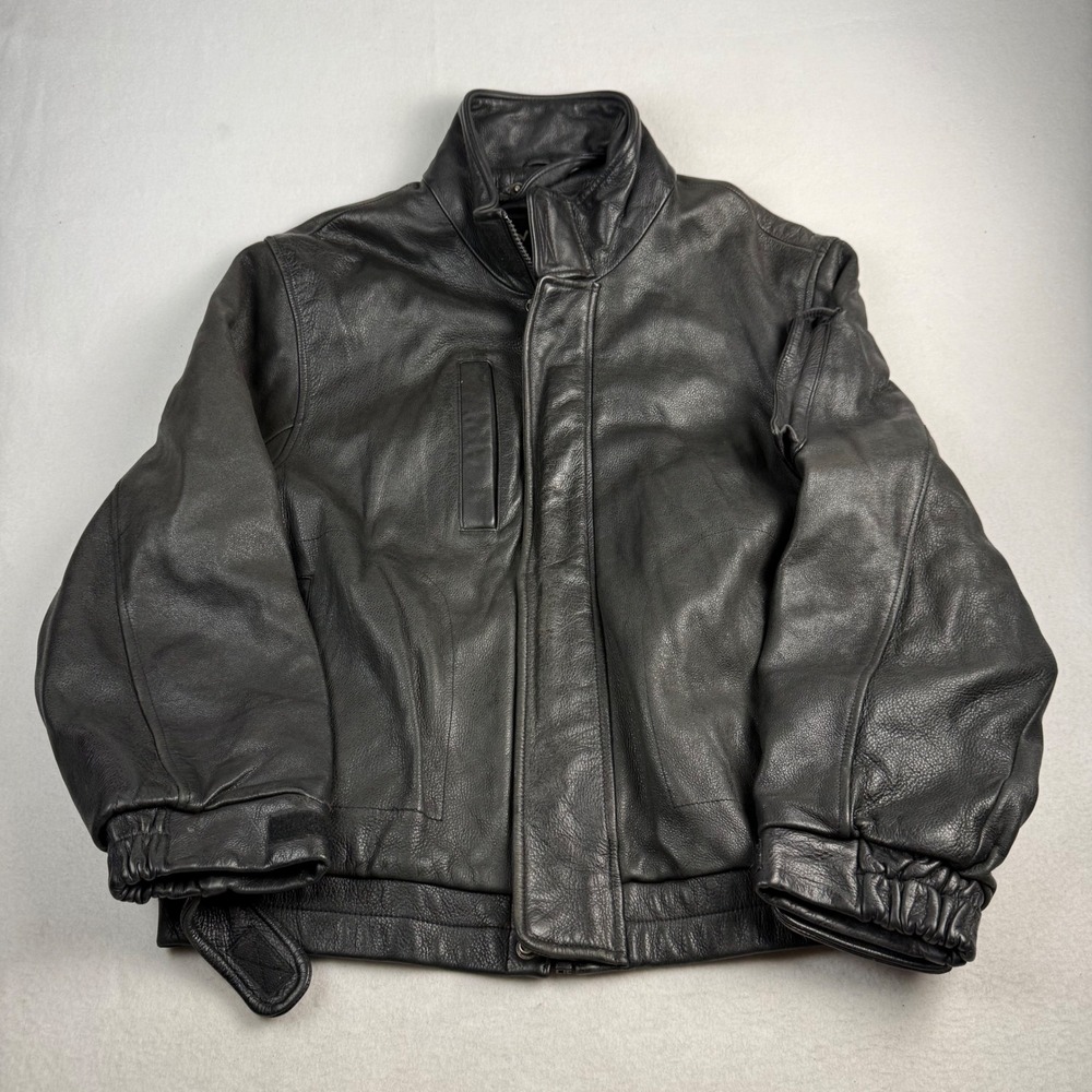 Wilsons The Leather Experts‎ Mens Black Pebbled Leather Bomber Jacket Large L